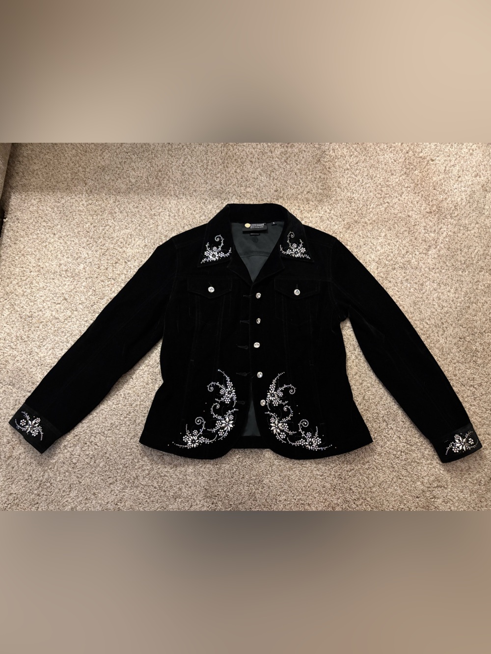 Christine Alexander Velvet and Rhinestone Jacket in Black, Size Small